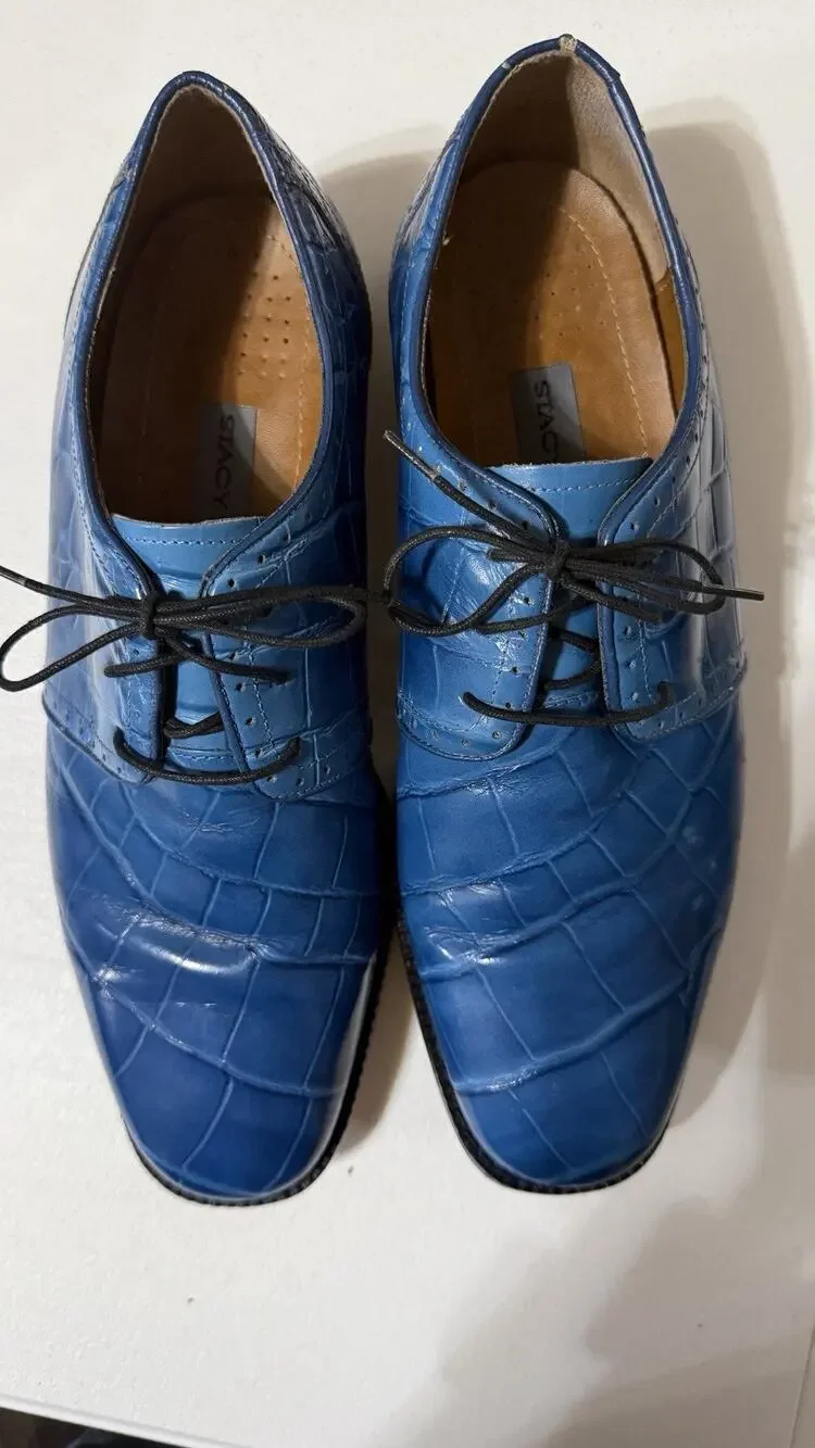 Stacy Adams Mens Size 10.5 M Blue Croc Embossed Leather Dress Shoes Lace Up